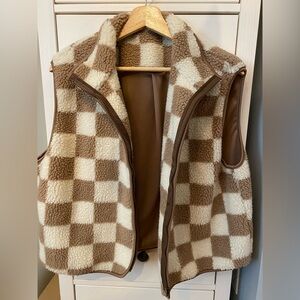SHEIN Brown and Cream Checkered Vest